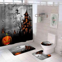 Shower Curtains High-quality Curtain Bedroom Decoration Spooky Bathroom Decor Set Halloween Castle Pumpkin With Non-slip