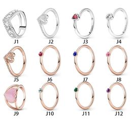 NEW 100% 925 Sterling Silver Ring Fit Love Heart Diamond Red Blue Green Birth Stone Rings for European Women Wedding Original Fashion Jewelry6795476