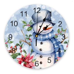 Wall Clocks Christmas Poinsettia Snowman Round Clock Modern Design Kitchen Hanging Watch Home Decor Silent