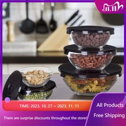 Storage Bottles Glass Food Containers With Snap Lids- 10 Piece Set (Black)