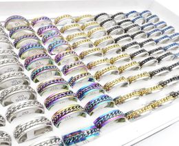 Whole 100PCsLot Stainless Steel Spin Band Rings Rotatable Titanium Chains Spinner Opener Fashion Jewellery Party Favour Gift Mix2281786