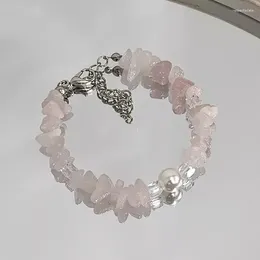 Strand Pink Irregular Crystal With Plastic Pearls Beaded Bracelet For Women Girls Y2k Romantic Chain Exquisite Jewellery Gift