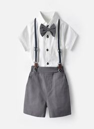 Clothing Sets Tem Doger 2021 Summer Fashion Boys Toddler Gentleman Set Bowtie Short Sleeve ShirtSuspenders Shorts Kid Cloth1835765