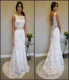 Sleeveless High Neck Mermaid Lace Plus Size Wedding Dresses With Sash vestidos de festa curto e elegante para casamento8468923