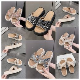 2024 New top Luxury Thick soled cross strap cool slippers women white Exquisite sequin sponge cake sole one line trendy slippers size35-41