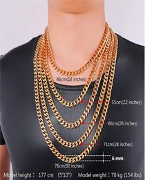 Never fade Fashion Luxury Chain Necklace Hip hop Men Jewellery 18K Real Yellow Gold Plated 6mm Chain Necklaces for Women Mens5504724