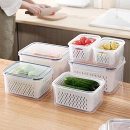 Storage Bottles Refrigerator Organiser Basket Food Preservation Box Fridge Vegetable Fruit Boxes Drain Bin
