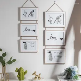 Frames 6/7 Inch Po Frame Wall Hanging Picture Holder Three Wooden Connected Combination Clips Decorative Paper Nail For Living Room