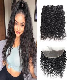 Meetu Brazilian Human Hair Bundles with Closure 13x4 Lace Frontal Body Deep Loose Indian Virgin Water Kinky Curly Extensions for W8214928
