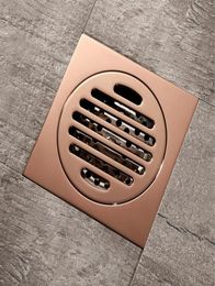 2021 New Drains Rose Gold Brass Shower Bathroom Deodorant Euro Square Floor Drain Strainer Cover Grate Waste Rkp2224Y9612318