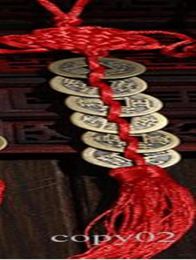 Whole Red Chinese knot FENG SHUI Set Of 6 Lucky Charm Ancient I CHING Coins Prosperity Protection Good Fortune Home Car Decor276q7088275