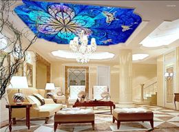Wallpapers Ceiling Murals Wallpaper Fantasy Butterfly Carved Gold Floral Ornate Classical European Zenith Home Decoration