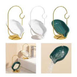 Dishes Self Draining Soap Box with Hook Non Slip Handle soap Holder for Countertop Bathrooms