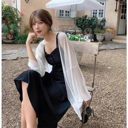 Women's Knits Korean Fashion Shrug Open Front Jacket Cardigan For Party Coat 2024 Women Wrap Long Sleeve Sheer Soft Chiffon Tops