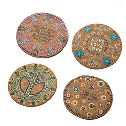 Table Mats 4Pcs Natural Cork Round Cup Mat Drink Coasters Heat Insulation Patterned Pot Holder For Coffee Tabletop (Mixed)