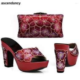 Dress Shoes Design Italian And Bag Set Decorated With Rhinestone Nigeria Matching Bags Wedges For Women