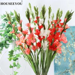 Decorative Flowers 99cm 6 Head Artificial Gladiolus Decor Home Garden Wedding Flower Arrangement Gladioli Fake Plants Silk Red White Pink