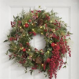 Decorative Flowers Christmas Theme Red Fruit Wreath Plastic Material Pendant 30x30x9cm Atmosphere Front Door Decoration Artificial