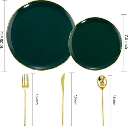 Disposable Dinnerware 150Pcs Gold Plastic Plates Green With Rim 30 Dinner