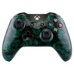 Cases eXtremeRate For Xbox One Controllers Replacement Parts Front Shell Green Hydro Dippd Skull