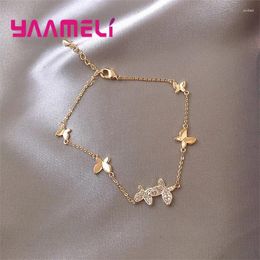 Charm Bracelets Prevent Allergy 925 Sterling Silver Wedding Bracelet For Women Girls Couples Classic Crystal Butterfly Hand Jewellery Gifts