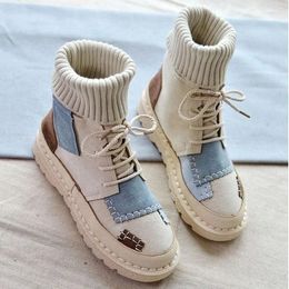 Casual Shoes Socks Female Korean Canvas Colour Matching Autumn And Winter Fashion Ins Leisure Students High-top Shoes.