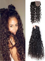 Water Wave Human Hair Bundles With Lace Closure High Quality Peruvian Virgin Hair Weft With 44 Top Closure Wet And Wavy Hair4203526