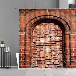 Shower Curtains Red Brick Stone Walls Design Retro Nostalgia Style Waterproof Bathroom Curtain Bath Screen Home Decor Wall Cloth