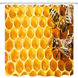 Shower Curtains Gold Honeycomb Curtain For Bathroom Polyester Fabric