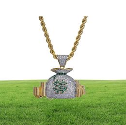 New Micro Paved Cubic Zirconia Money Bag Pendant Necklace Copper Gold Color Punk Jewelry for Men Women3667838