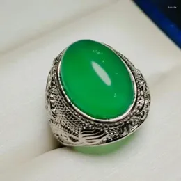 Cluster Rings Mens Green Jade Adjustable Natural Chrysoprase Certified Jades Stone Silver Ring For Men Fashion Accessories Jewellery