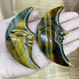 Decorative Figurines 1pcs Lovely Natural Yellow Tiger Eye Stone Hand-carved Crafts Cartoon Moon Face Powerful Home Decor Christmas Gift