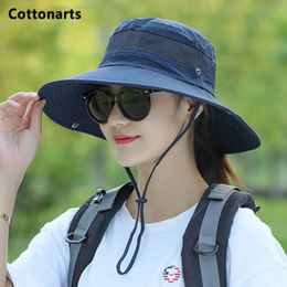 Summer UV Protection Sun Hat Unisex Breathable Mesh Fisherman Hats Travel Multifunction Portable and Foldable Big Brim Beach Cap 240409