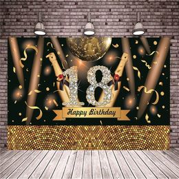 Happy 18th Birthday Po Background Black Pography Backdrop 18th Boy Girl Po Booth Gold Party Banner 240411