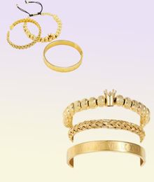 Bangle 3PcsSets Roman Royal Charm Men Bracelets Sets Stainless Steel Open Cuff Bangles Couple Handmade Braiding Bracelet Jewelry 1637808