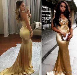 2019 Arabic Dubai Sexy Gold Evening Dress Mermaid Sweetheart Celebrity Formal Holiday Wear Prom Party Gown Custom Made Plus Size7740446