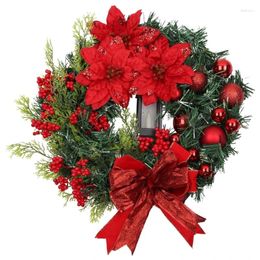 Decorative Flowers 16 Inch Christmas Wreath With Center LED Candle Light Wreaths Window Front Door Wall Ornament