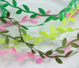 Decorative Flowers U PICK COLOR 3mm Satin Ribbon Leaves Creeper Lace Trims 50 Yards Garlands Vines For Bridal Decor