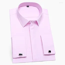 Men's Dress Shirts Mens Shirt France Cufflinks Men Tuxedo Business Social Long Sleeve Covered Button Plain White Light Blue Pink