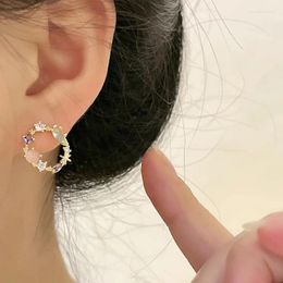 Stud Earrings Korean Flower For Women Girl Round Simple Garland Coloured Crystal Party Jewellery Gift