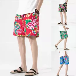 Men's Shorts 2024 Summer Beach Fashion Chinese Style Large Flowers Printed Casual Straight