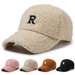 Ball Caps Embroidery R Plush Baseball Cap Simple Letter Korean Style Peaked Sports