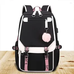 Storage Bags Cute Girls Backpack Middle School Students Bookbag Outdoor Daypack With USB Charge Port Water Resistant Travel 27L