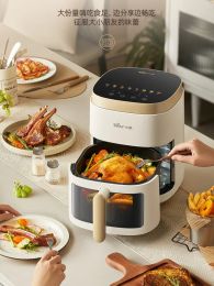 Fryers Bear Baking Air Fryer Household Appliances Visual New Large Capacity Oven Air Electric Fryer MultiFunction AllinOne Machine