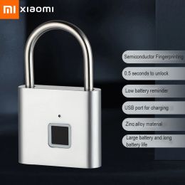 Trimmers Xiaomi Fingerprint Padlock Smart USB Rechargeable Door Lock Waterproof Biometric Thumbprint Quick Unlock Zinc Alloy Door Padlock