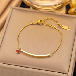 Charm Bracelets Stainless Steel Red Love Heart Bracelet For Women Girls Gold Colour Little Beads Wrist Chains Rustproof Jewellery Gifts 2024