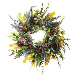 Decorative Flowers 1 PCS Weatherproof Greenery All Seasons Round Wreaths 18In Outside Welcome Summer