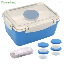 Dinnerware Large Salad Container Sealed Fresh Bento Lunch Box 1900ml Picnic With Sauce Spoon For Adult/Kid/Toddler