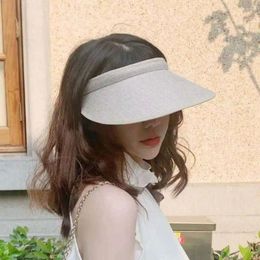 Wide Brim Hats Women Straw Hat Solid Color Long Empty Top Sun Travel Beach UV Protection Outdoor Ladies Sunshade Cap