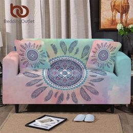 Chair Covers BeddingOutlet Mandala Sofa Cover Pink Blue Stretch Slipcover Floral Armchair Bohemian Elastic Couch 1/2/3/4 Seater